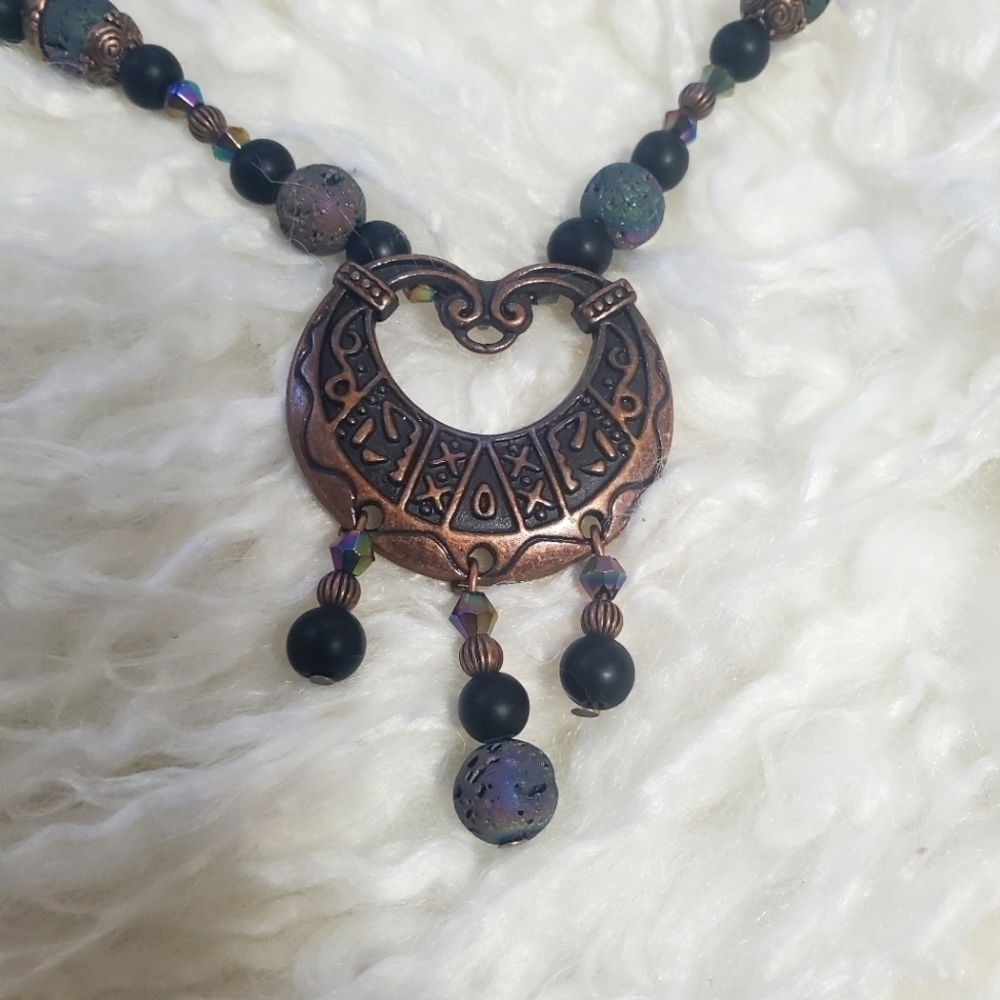 Vintage boho brass necklace and earrings set